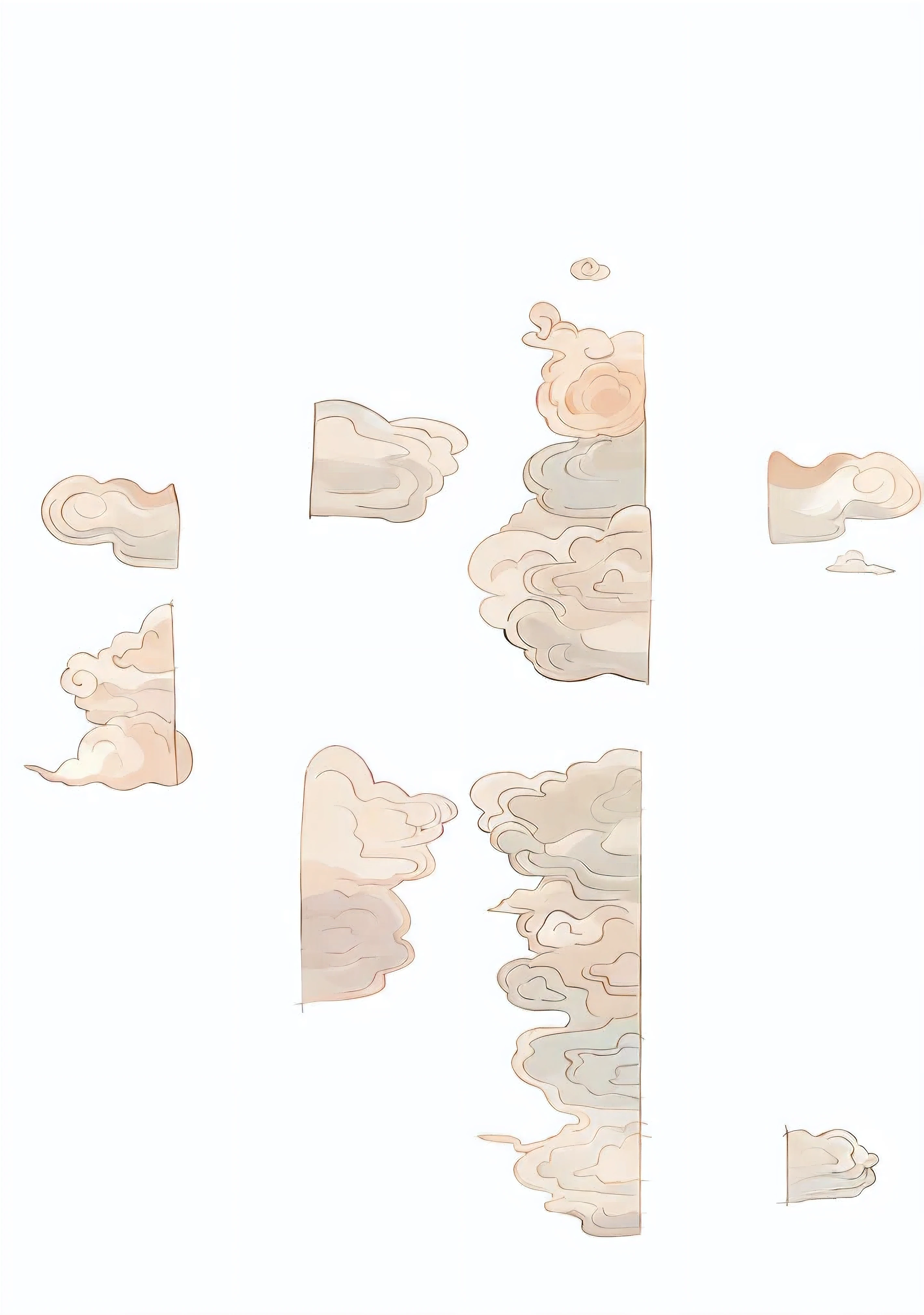 天上有很多cloud, 一些cloud, 蒸汽cloud, 吸烟和cloud, 烟cloud, 动漫cloud, Detailed smoke and dust, cloud, 仪式cloud, 花式cloud, 体积cloud, Wire.China is auspicious,gradient color,too soft,Wire条清晰,软cloud