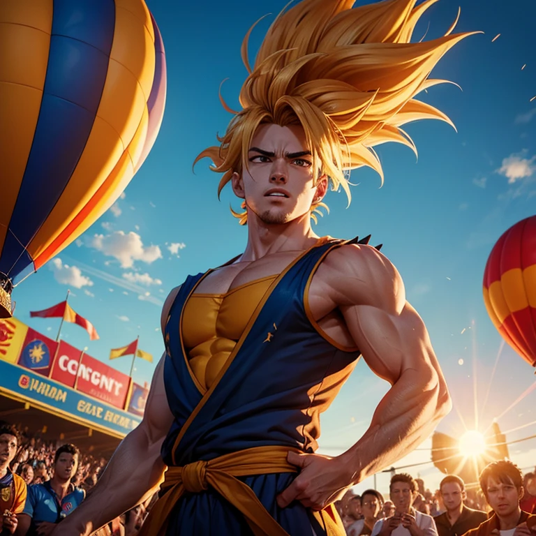 (medium shot), portrait of 25-year-old trevor signorino in beach clothes, shirtless, defined big muscles, male focus, sci fi, science fiction, futuristic, tron, advanced technology, muscular body, (alien architecture:0.7), flying vehicles, drones, light beams, cinematic shot, RAW, HDR, 8k,