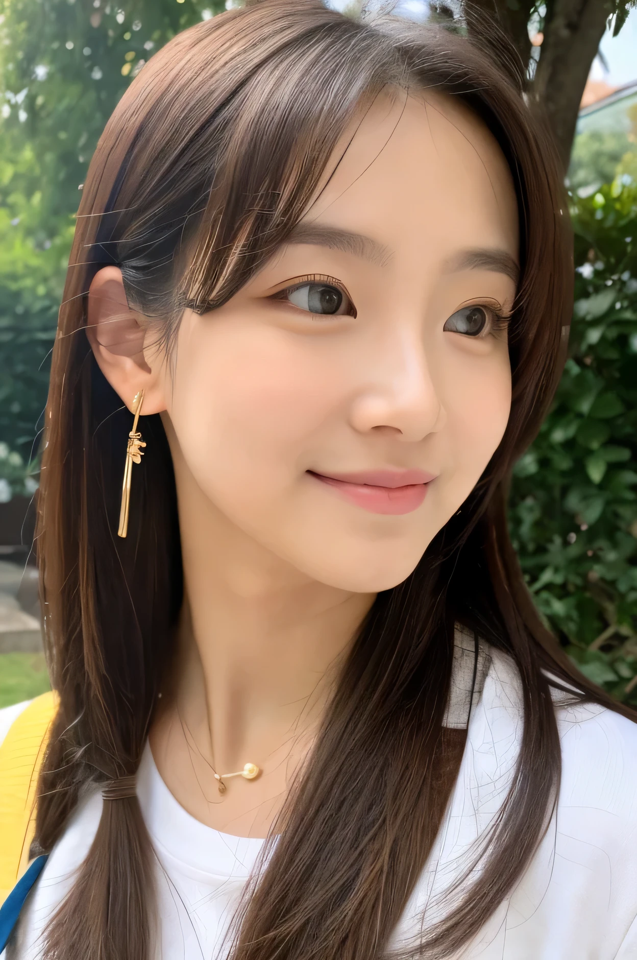((((masterpiece、Highest quality、High resolution、Tabletop、wallpaper、Realistic、Bright lighting、Professional Lighting、Face Light、Smooth lighting、Japanese women、Beautiful woman、action、gravure、sexy、so beautiful、Beautiful Skin、Beautiful and exquisite、Detailed face、slim、Looking into the camera、Cleavage))))、((Big Breasts:1.4))、((((japanese,20-years-old,One woman,outdoors,Looking into the camera:1.5)))),smile,close mouth