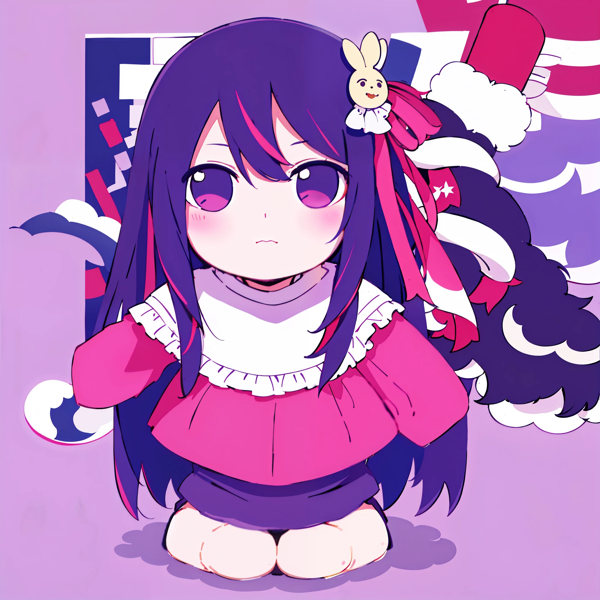 solo 1 Hoshino Ai, long hair, purple hair, streaked hair ,purple eyes, star-shaped pupils, hair ornament, fumo