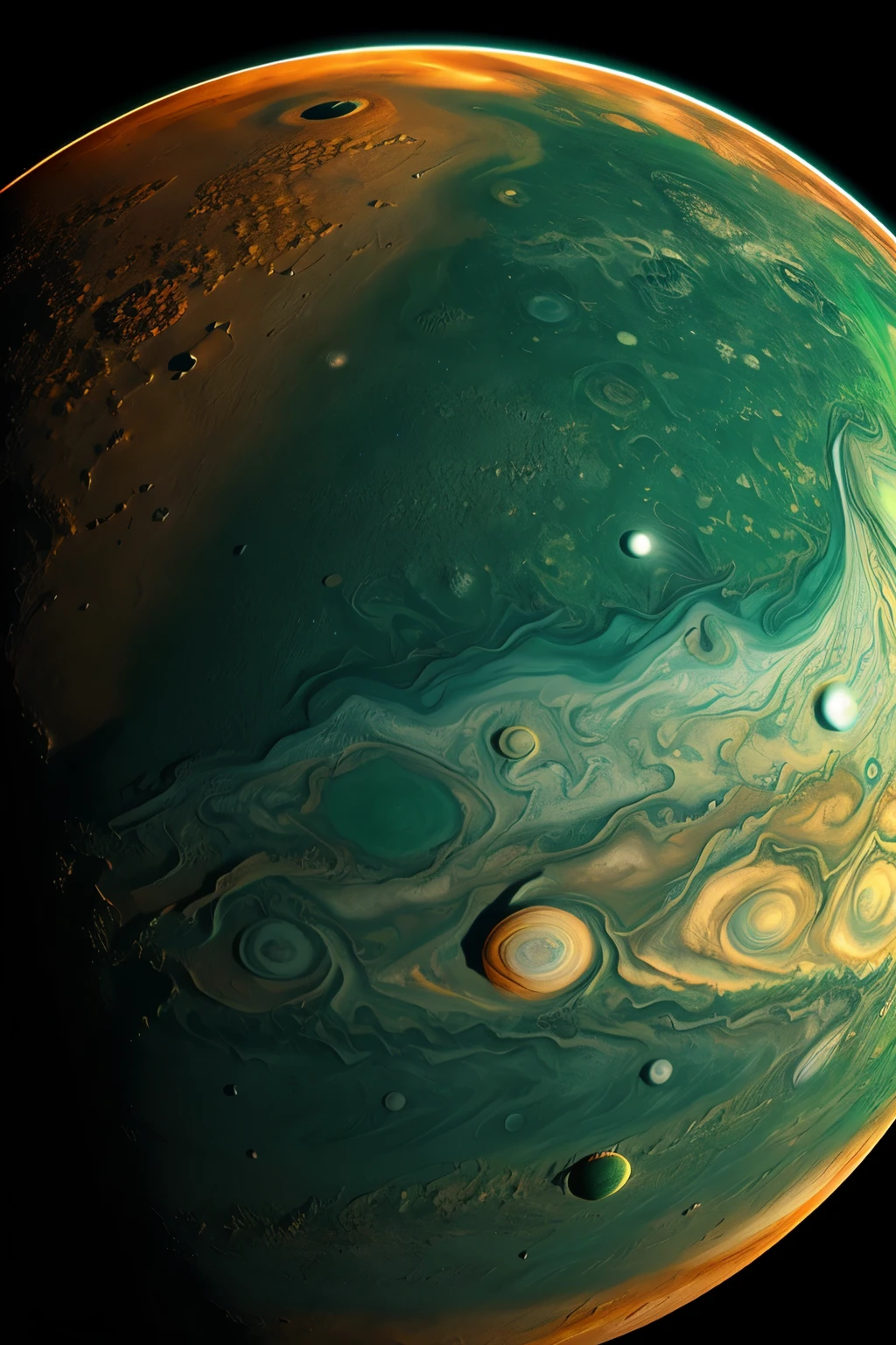 3D graphics, satellite of jupiter, black light green, Against the backdrop of space