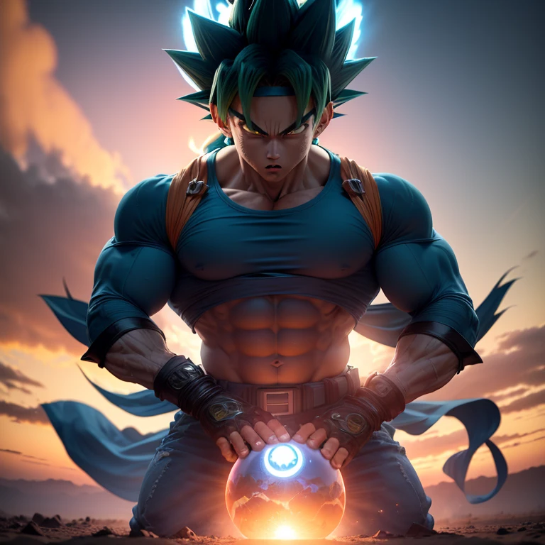 Ultra-detailed wide-angle camera capture, Stunning Argentinean landscape, (Argentina: 1.4), sunset, (Goku: 1.2), ultra instinct, epic anime of an energy man from Argentina,
Masterpiece, best quality, finely detailed portrait of Argentinean Goku, (blue aura: 1.5), super Saiyan, humanoid, South American, (strapping bandana: 0.8), muscle definition, iconic mango shirt, long sleeves, serious expression, ( eyeballs: 1.1), bright green, plumed hairstyle, holding a power pole, (energy sphere: 1.3