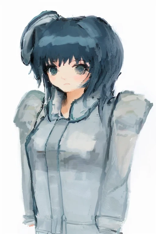 On the head is a gray military naval officer's beret、Hands on the arms、