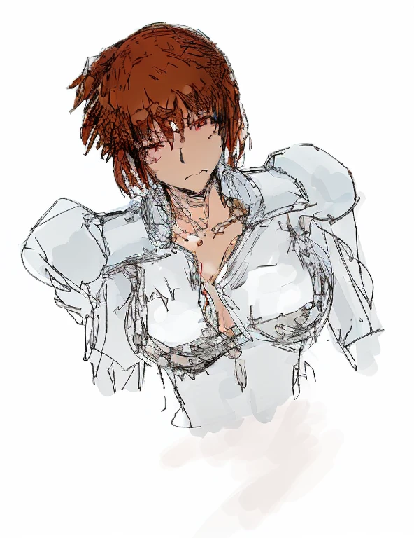 anime girl with red hair and white shirt posing for a picture, inspired by Kusumi Morikage, sketchy art style, Created at Anime Artist Studio, inspired by Iwao Takamoto, anime character, Inspired by Rei Kamoi, I got an iPad, anime style characters, anime woman, Drawn at Anime Painter Studio, manga character, digital coloring