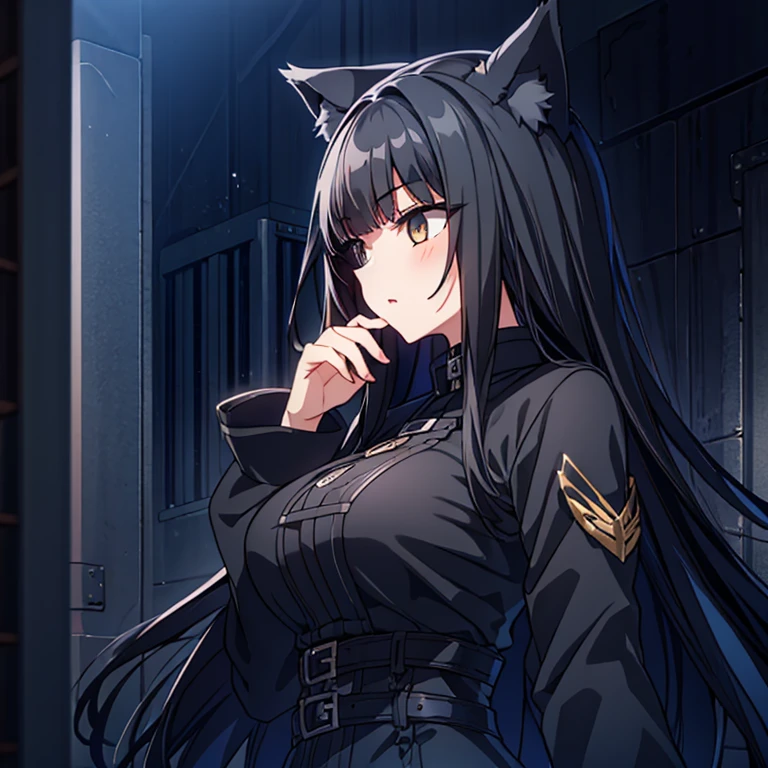 black hair、wolf cut、girl、dark