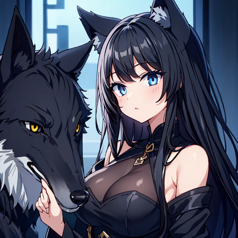 black hair、wolf cut、girl、dark