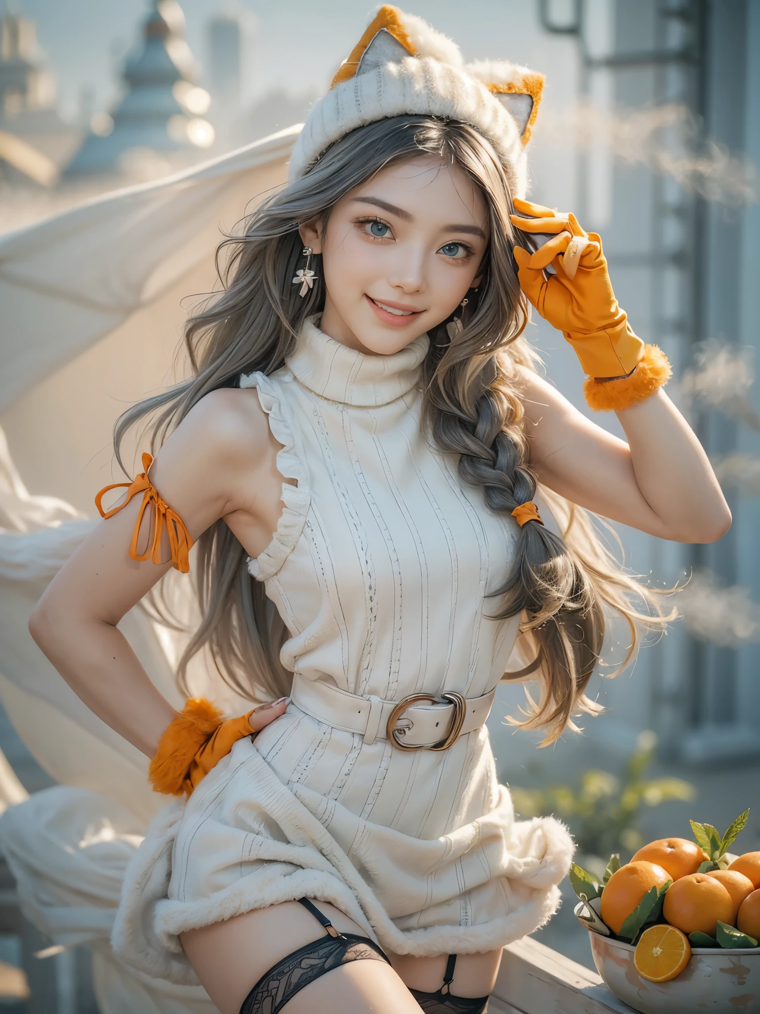 Photorealistic, brghtest smile, 18yo, ponytail hair
