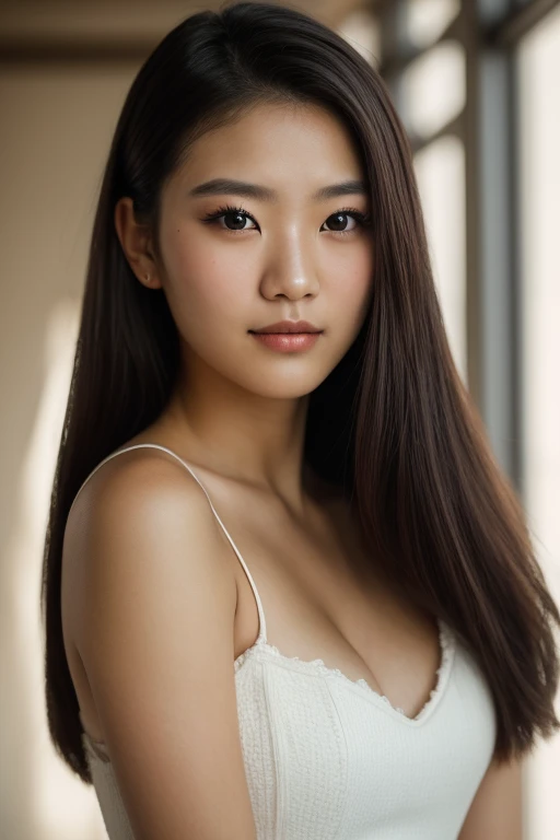 (Imada Mio:1.0), (Kim Jisoo:0.5), Photos of young Japanese women named Haruka Xuan Anh, 29 years old, cute face, asian face, brown hair, brown eyes, attractive lips, stunningly beautiful woman, posing like a professional model, feminine form, cleavage, stunningly gorgeous, smile, happy, cheerful, film photography, extreme detail, 4k, ultra hd, hyperrealism, trending on artstation, polished, photorealistic, backlight, hair light, 8k ultra hd., Passionately teen , Perfect body , Full body clothed view, Tall , Skinny legs, Thigh big gap , Babe , Long legs , Beautifull , Diamond face shape , Doll facial features , Giant upturned eyes , Pale skin , Soft redish skin, long neck, Perfect round lips , Ultra detailed eyes , Large fluffy eyebrows, 25mm Diva black eyelashes , (Amazing facial features), Looking forward, True - Life , aesthetic studio room , Reflector light , Masterpiece, Realistic, Textured skin , Highest-quality , High Detailed photo , 8k, Canon EF 50mm f/1.8 STM, High detail RAW color art, animation, realistic, (((ultradetaled elegant, beautiful face))), white skin, (nature makeup), wearing black and white latex, farytale atmosphere, ((long brown straight hair)), (focus on face), (((light city street and background))), (detailed skin, skin texture), (intricately detailed, fine details, hyperdetailed), raytracing, subsurface scattering, diffused soft lighting, shallow depth of field, photographed on a Canon EOS R5, 28mm lens, F/2.8, sharp focus bokeh