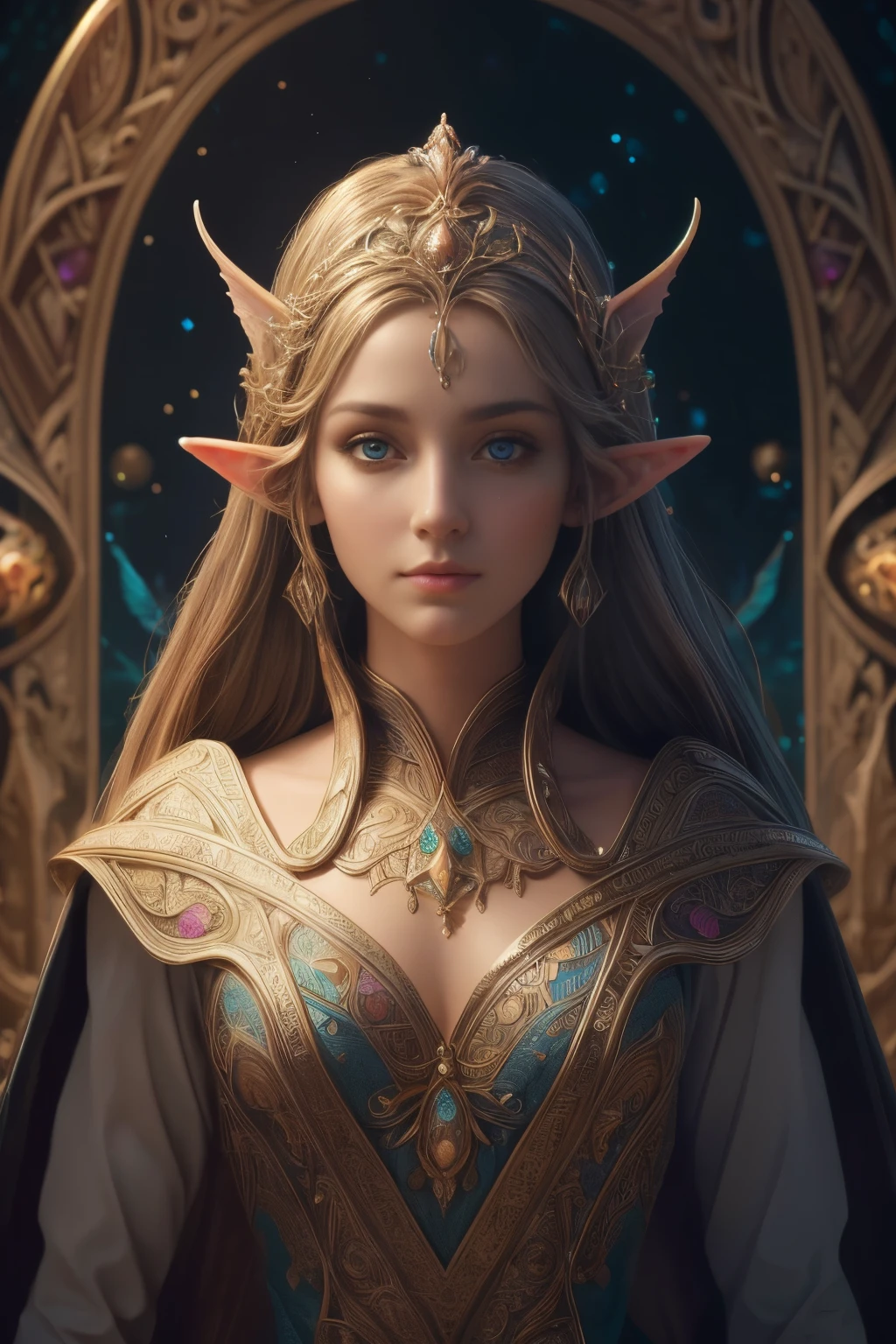 (Best quality, 4k, High-resolution, Masterpiece:1.2), Ultra-detailed, Realistic, Radiant lighting, Epoch Elves, Portraits, Fantastical colors, Fine art, Ethereal beings, Dreamlike, Whimsical creatures, Detailed facial features, Glowing eyes, Elven beauties, Ethereal glow, Mythical creatures, Harmonious composition, Dazzling colors, Stunning visual effects, Otherworldly appearance, Mesmerizing artistry, 