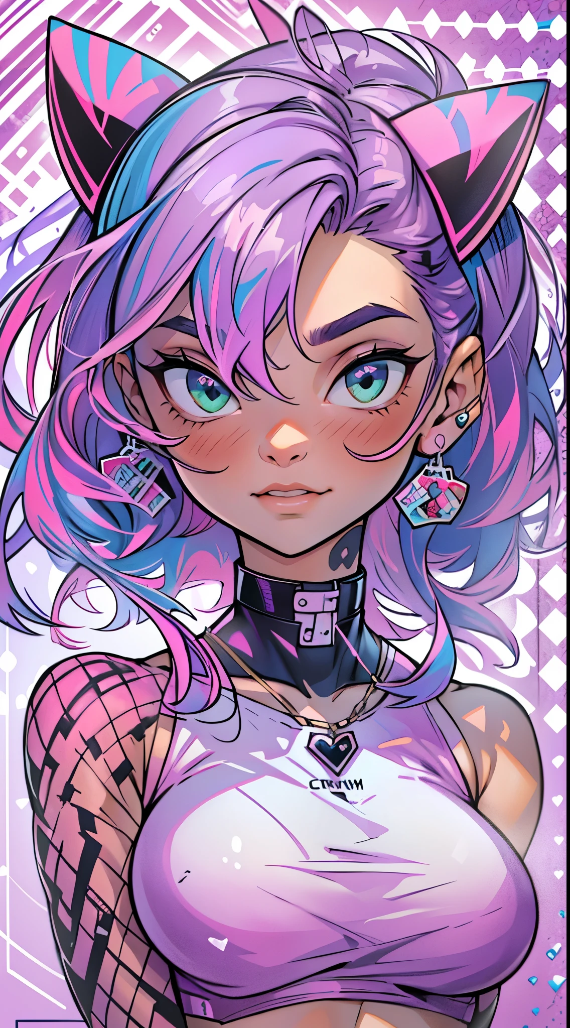 Straight hair, 1Girl, Black Tops, Pastel purple hair