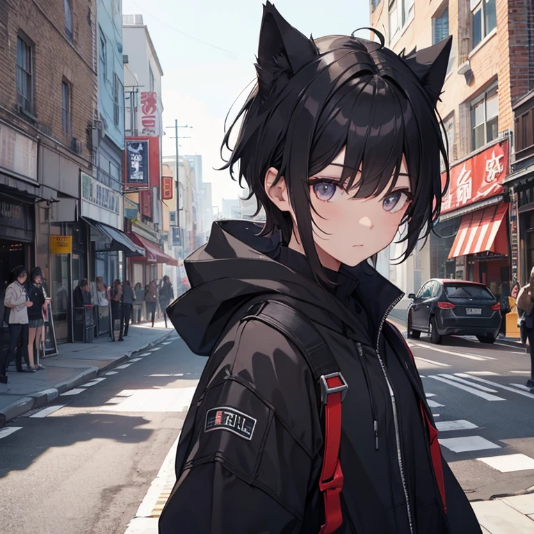Black hair wolf cut、boy、cool、student、Illness