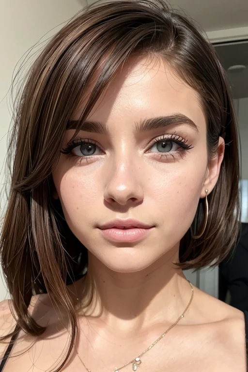 Belle fille, Marron_eyeeautiful mince adolescente de 18 ans, cheveux color [Brown highlights cheveux], [Pixie undercut] cheveux)), boucles d’oreilles, lèvres, Réaliste, taille étroite, charmant, pink lèvrestick, maquillage coloré, Cils longs, boucles d’oreilles, porter de l’eye-liner, peau claire, (mignon), (face détaillée), Yeux détaillés, Iris détaillé, corp magnifique, corps athlétique, abdominaux prononcés sur l&#39, pied ,à quatre patte, paris