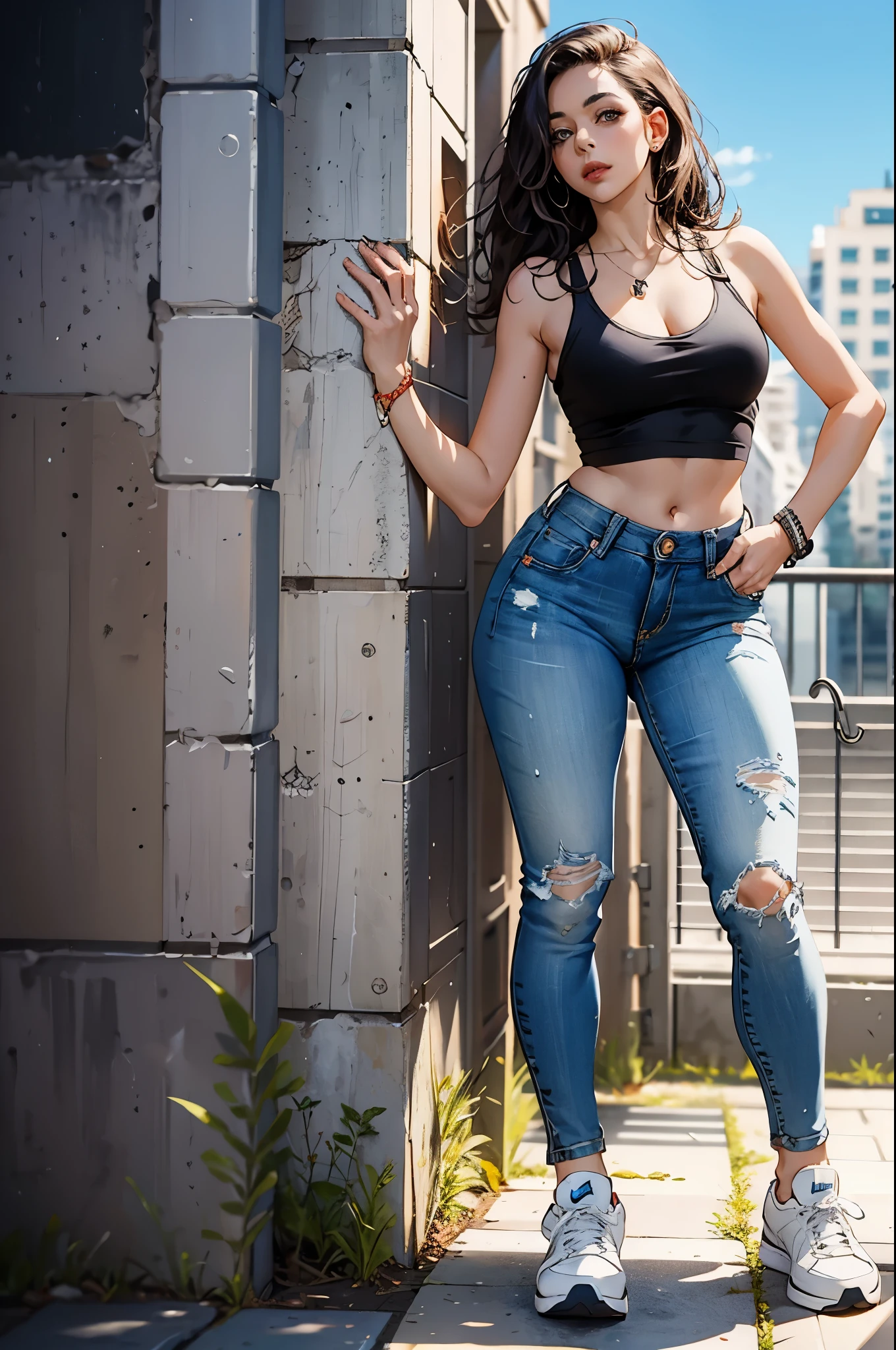 Videl, muito sensual, com roupas de funkeira, brasileira, rio de janeiro, dancing funk, rebolando, bunda grande, pernas grossas, usando um short jeans extremamente curto, usando uma mini blusa, umbigo com pirsing, sneakers Nike, cabelo grande, Speaker behind, corpo inteiro, muito realista, extremamente sexy, 8k, 8k extremamente detalhado), (um extremamente delicado e bonito), (obra-prima), (melhor qualidade: 1.0), (ultra highres:1.0)