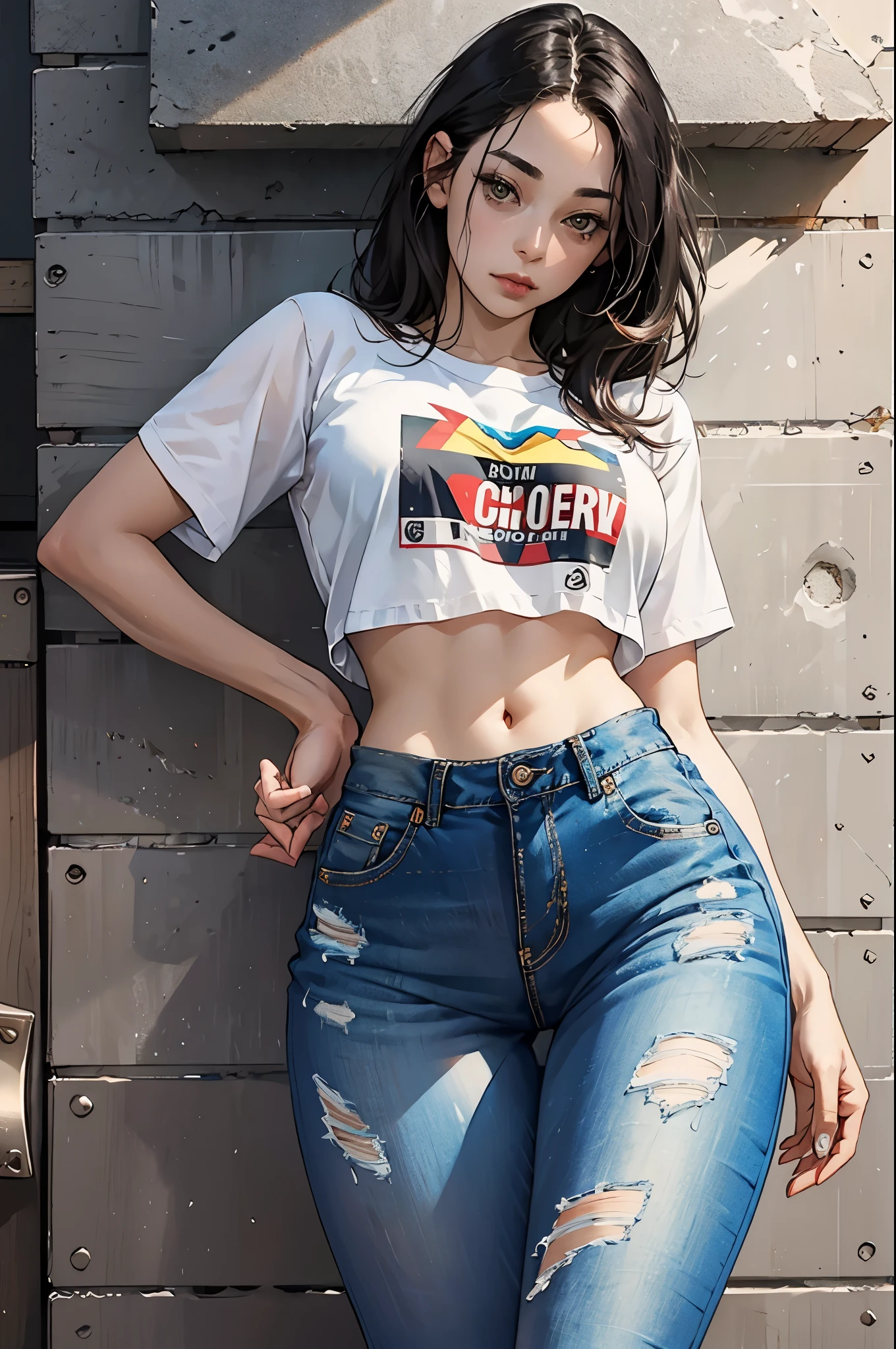 Videl, muito sensual, com roupas de funkeira, brasileira, rio de janeiro, dancing funk, rebolando, bunda grande, pernas grossas, usando um short jeans extremamente curto, usando uma mini blusa, umbigo com pirsing, sneakers Nike, cabelo grande, Speaker behind, corpo inteiro, muito realista, extremamente sexy, 8k, 8k extremamente detalhado), (um extremamente delicado e bonito), (obra-prima), (melhor qualidade: 1.0), (ultra highres:1.0)