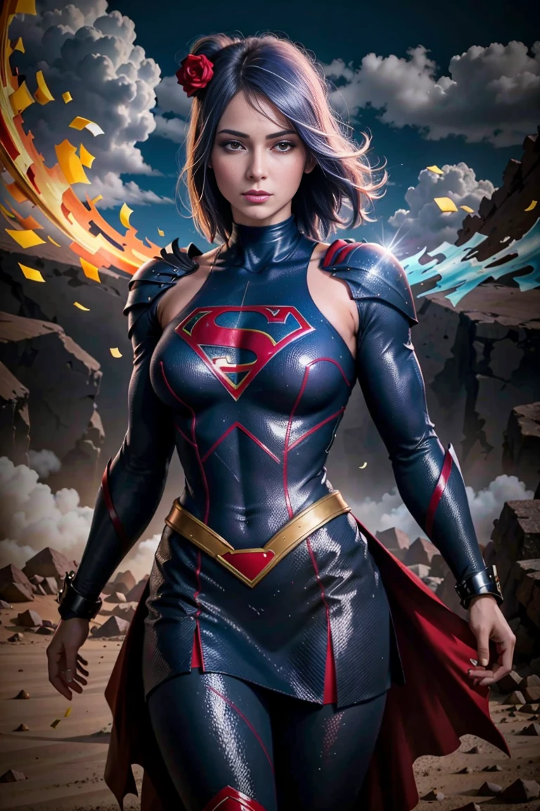 qualidade mais absurda), (master part),(ultra-detalhado:1.2),(fotorrealista:1.1),(Altas),
1girl,
 Konan,  Supergirl, capa vermelha, S do super-homem no peito, blue swimsuit, Red skirt, botas vermelhas,  Piercing labret, (:1.2), seios enormes, Athletic body, extremely high quality, high resolution, 1080P, disco Rigido, 4k, 8k, 16k, (muito detalhado), realista, 8k, Cinema 4D, Artgerm extremamente detalhado, [ Arte Digital 4K ]!!