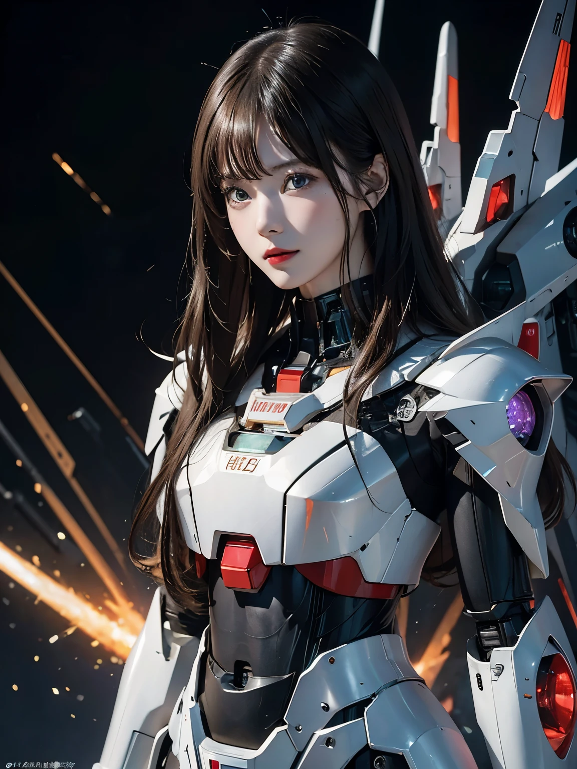 rough skin, Super detailed, advanced details, high quality, 最high quality, High resolution, 1080P, hard disk, beautiful,(gundam),beautifulサイボーグの女性,Mecha cyborg girl,battle mode,Mecha body girl,彼女は未来的なgundamメカを身に着けています,full body shot