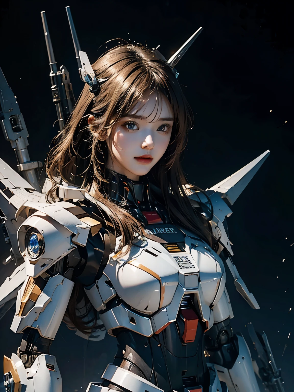 rough skin, Super detailed, advanced details, high quality, 最high quality, High resolution, 1080P, hard disk, beautiful,(gundam),beautifulサイボーグの女性,Mecha cyborg girl,battle mode,Mecha body girl,彼女は未来的なgundamメカを身に着けています,full body shot