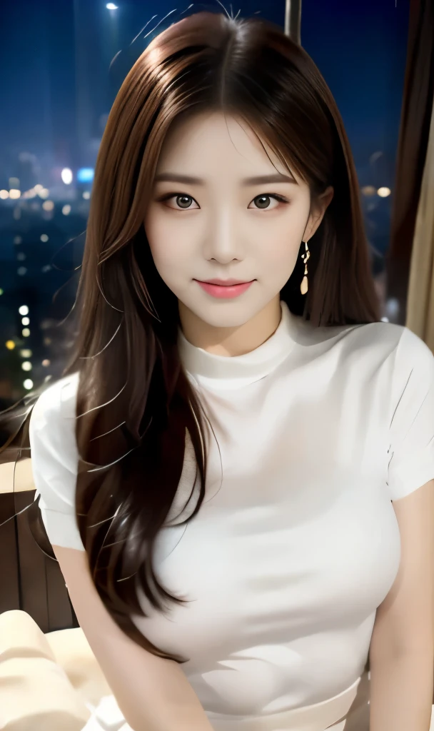 (Original photo in 8K,best quality,master piece:1.2),(Medium view),night,ヨットの上のnight,背景に海とnight景,best quality,master piece,(small mouth:1.2),short sleeve,short sleeve,short sleeve,short sleeve,an extremely delicate and beautiful one,,amazing,down to the last detail,master piece,best quality,(22 years old:1.2),tight waist,slim, shy,Pure,adorable,bushy hair,soft hair,(huge tit:1.2),detailed eye,(long white hair:1.2)