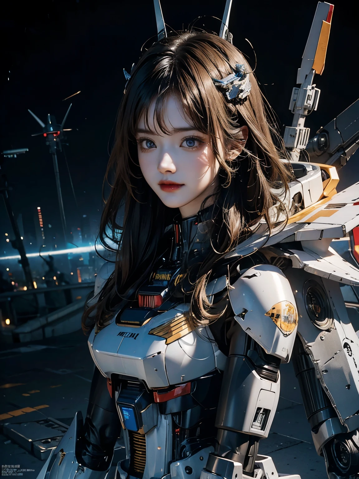 rough skin, Super detailed, advanced details, high quality, 最high quality, High resolution, 1080P, hard disk, beautiful,(gundam),beautifulサイボーグの女性,Mecha cyborg girl,battle mode,Mecha body girl,彼女は未来的なgundamメカを身に着けています,full body shot