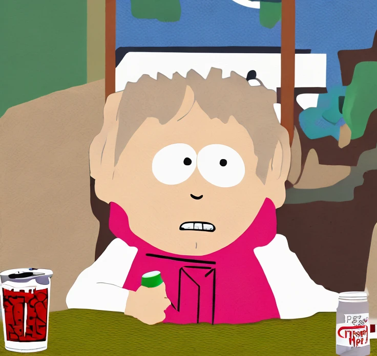 Dr Alphonse Mephesto drinking Dr Pepper Cherry on China, White Skin, Light Brown Straw, Eric Cartman Boby