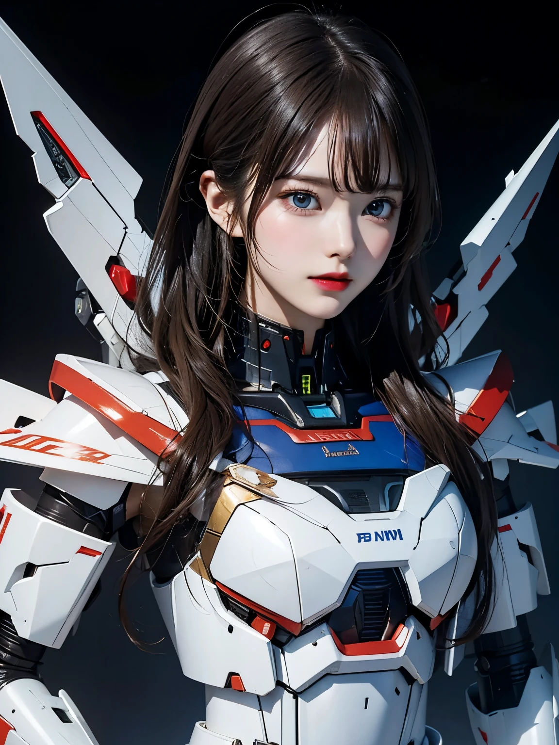 rough skin, Super detailed, advanced details, high quality, 最high quality, High resolution, 1080P, hard disk, beautiful,(gundam),beautifulサイボーグの女性,Mecha cyborg girl,battle mode,Mecha body girl,彼女は未来的なgundamメカを身に着けています,full body shot