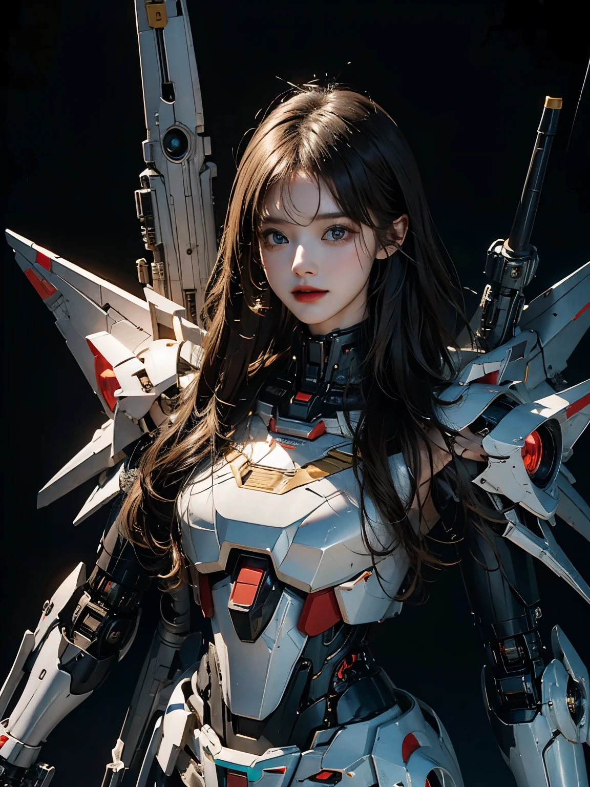 rough skin, Super detailed, advanced details, high quality, 最high quality, High resolution, 1080P, hard disk, beautiful,(gundam),beautifulサイボーグの女性,Mecha cyborg girl,battle mode,Mecha body girl,彼女は未来的なgundamメカを身に着けています,full body shot