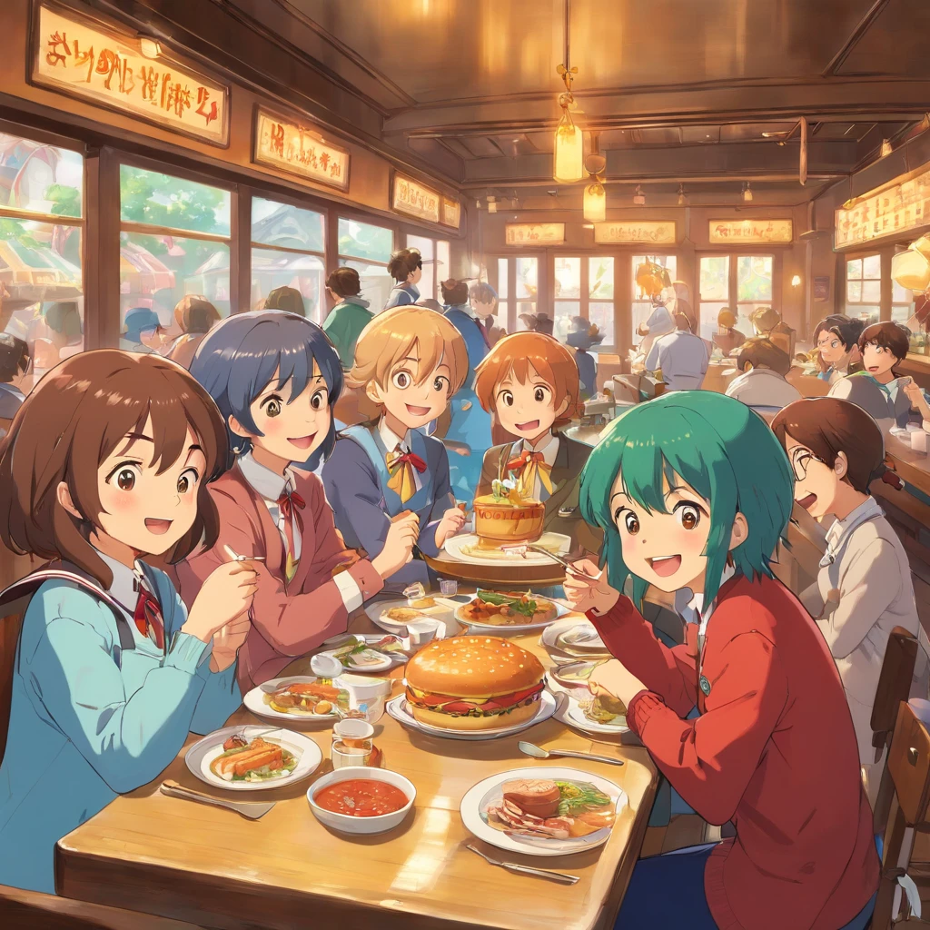 Magic Academy生徒達, Magic Academy ,at a diner、Everyone laughing、Eating、teacher and students