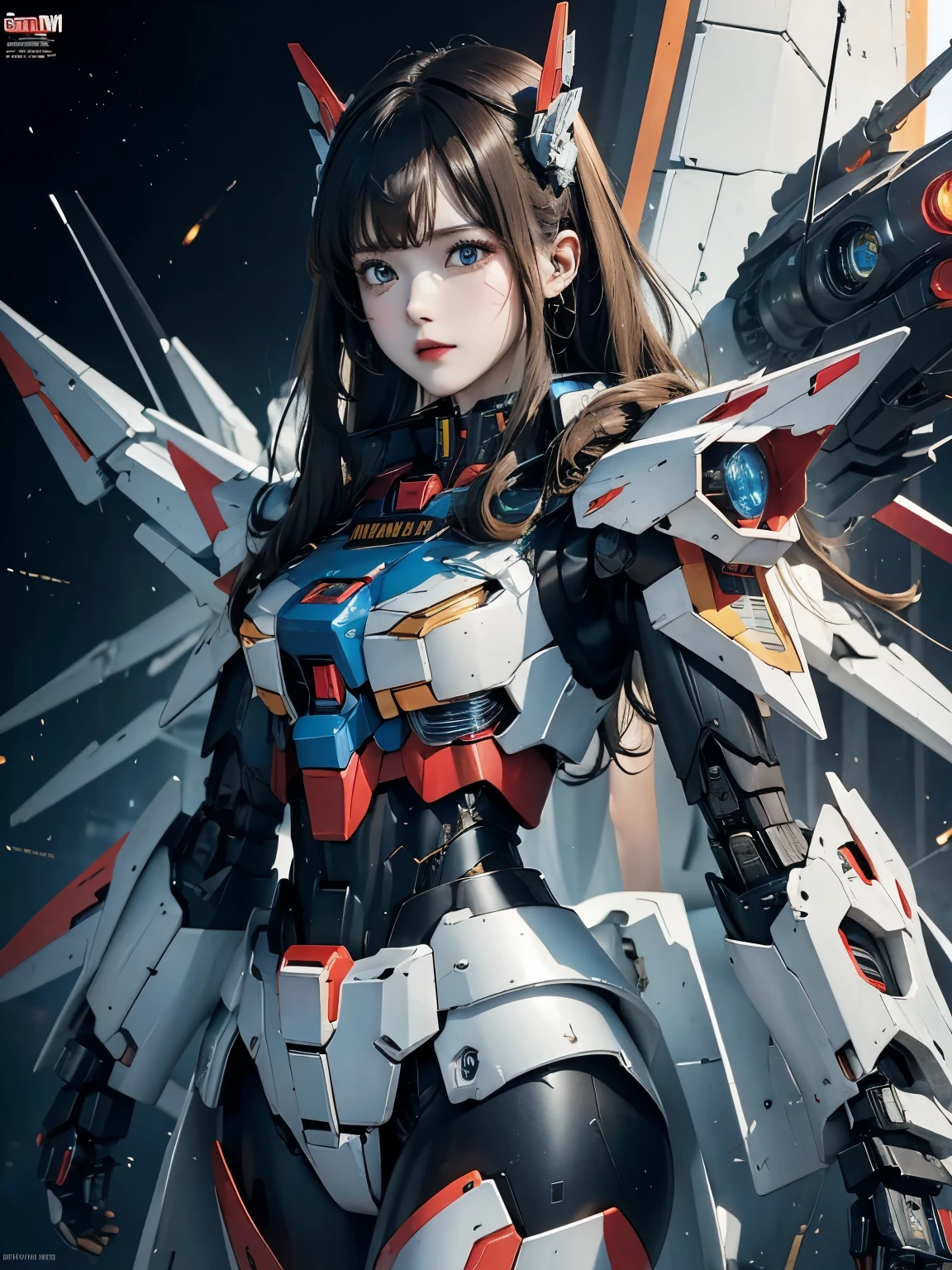 rough skin, Super detailed, advanced details, high quality, 最high quality, High resolution, 1080P, hard disk, beautiful,(gundam),beautifulサイボーグの女性,Mecha cyborg girl,battle mode,Mecha body girl,彼女は未来的なgundamメカを身に着けています,full body shot