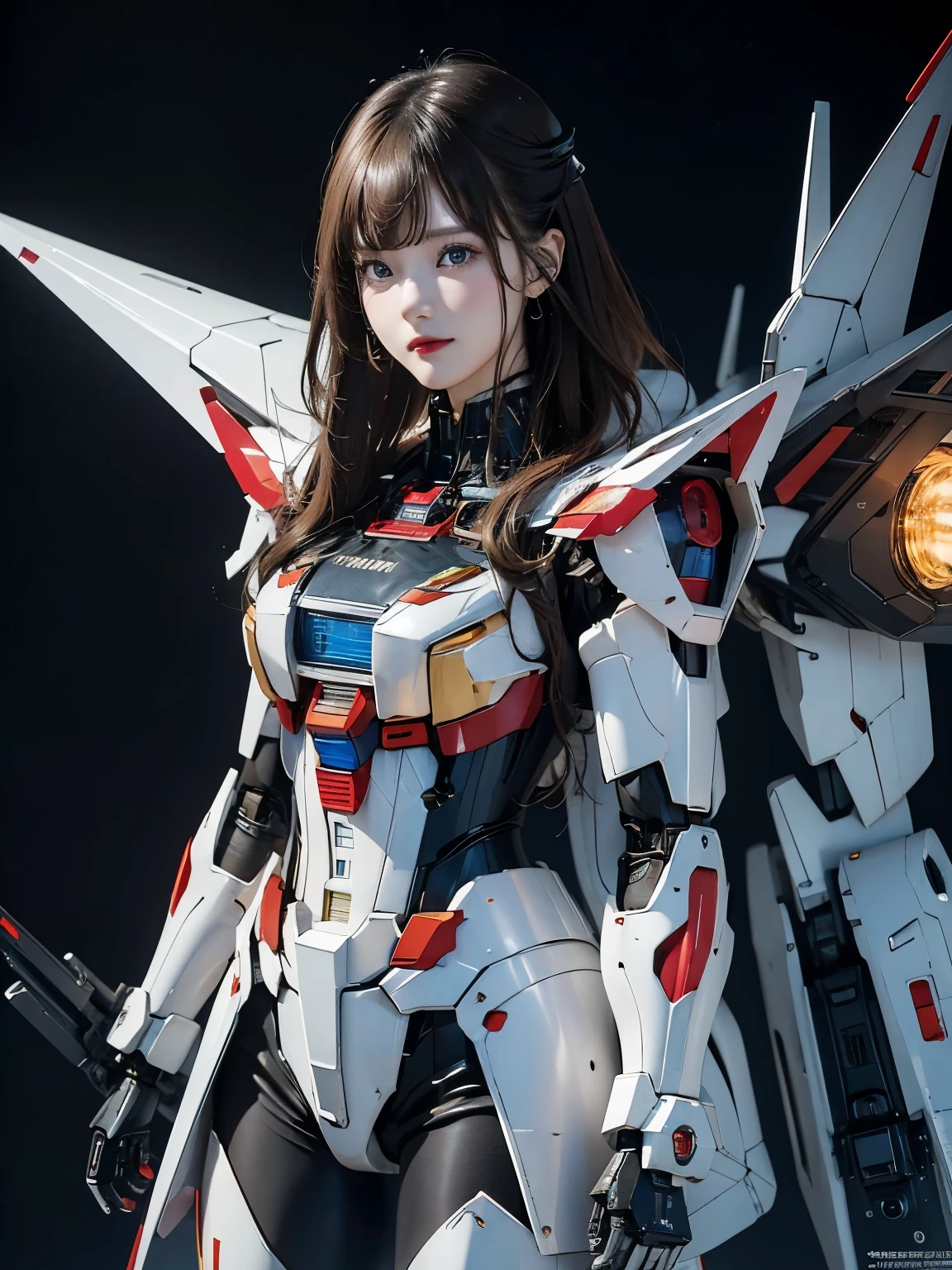 rough skin, Super detailed, advanced details, high quality, 最high quality, High resolution, 1080P, hard disk, beautiful,(gundam),beautifulサイボーグの女性,Mecha cyborg girl,battle mode,Mecha body girl,彼女は未来的なgundamメカを身に着けています,full body shot