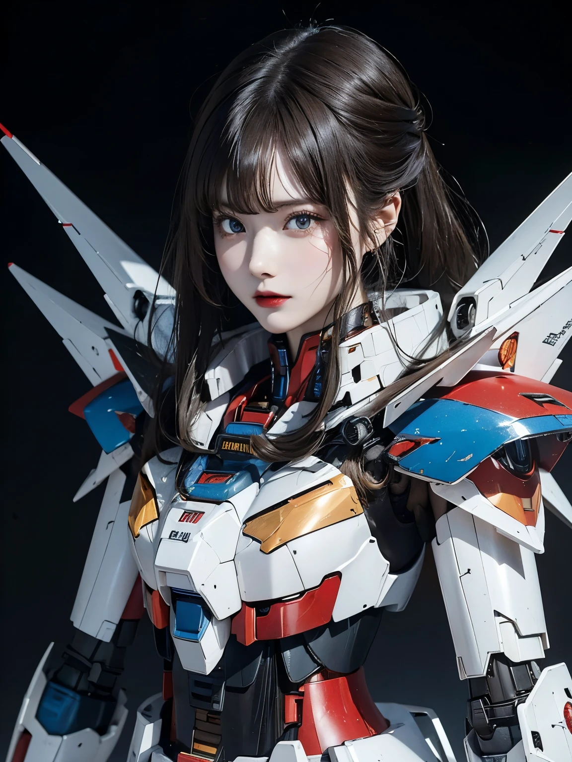 rough skin, Super detailed, advanced details, high quality, 最high quality, High resolution, 1080P, hard disk, beautiful,(gundam),beautifulサイボーグの女性,Mecha cyborg girl,battle mode,Mecha body girl,彼女は未来的なgundamメカを身に着けています,full body shot