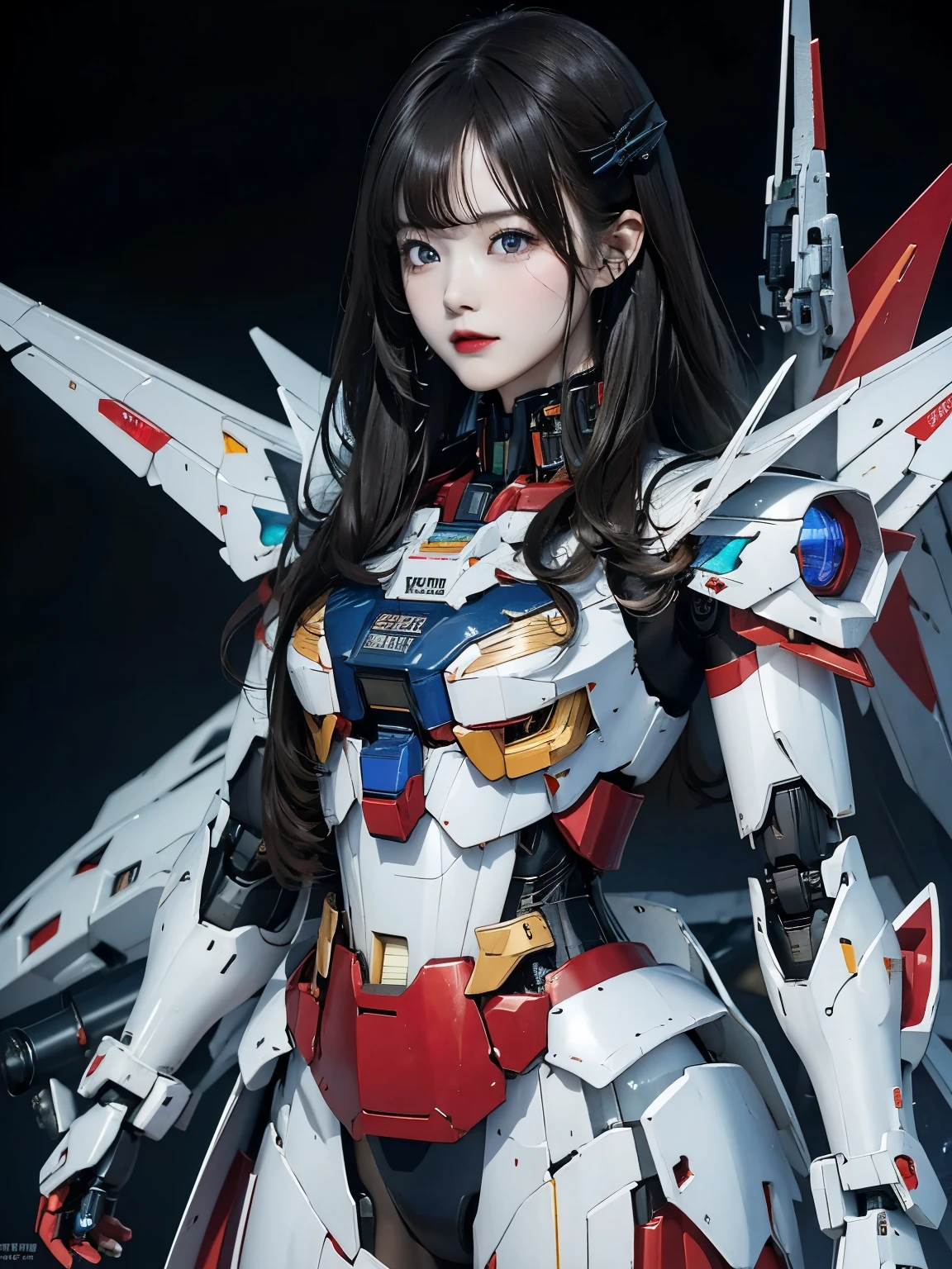 rough skin, Super detailed, advanced details, high quality, 最high quality, High resolution, 1080P, hard disk, beautiful,(gundam),beautifulサイボーグの女性,Mecha cyborg girl,battle mode,Mecha body girl,彼女は未来的なgundamメカを身に着けています,full body shot