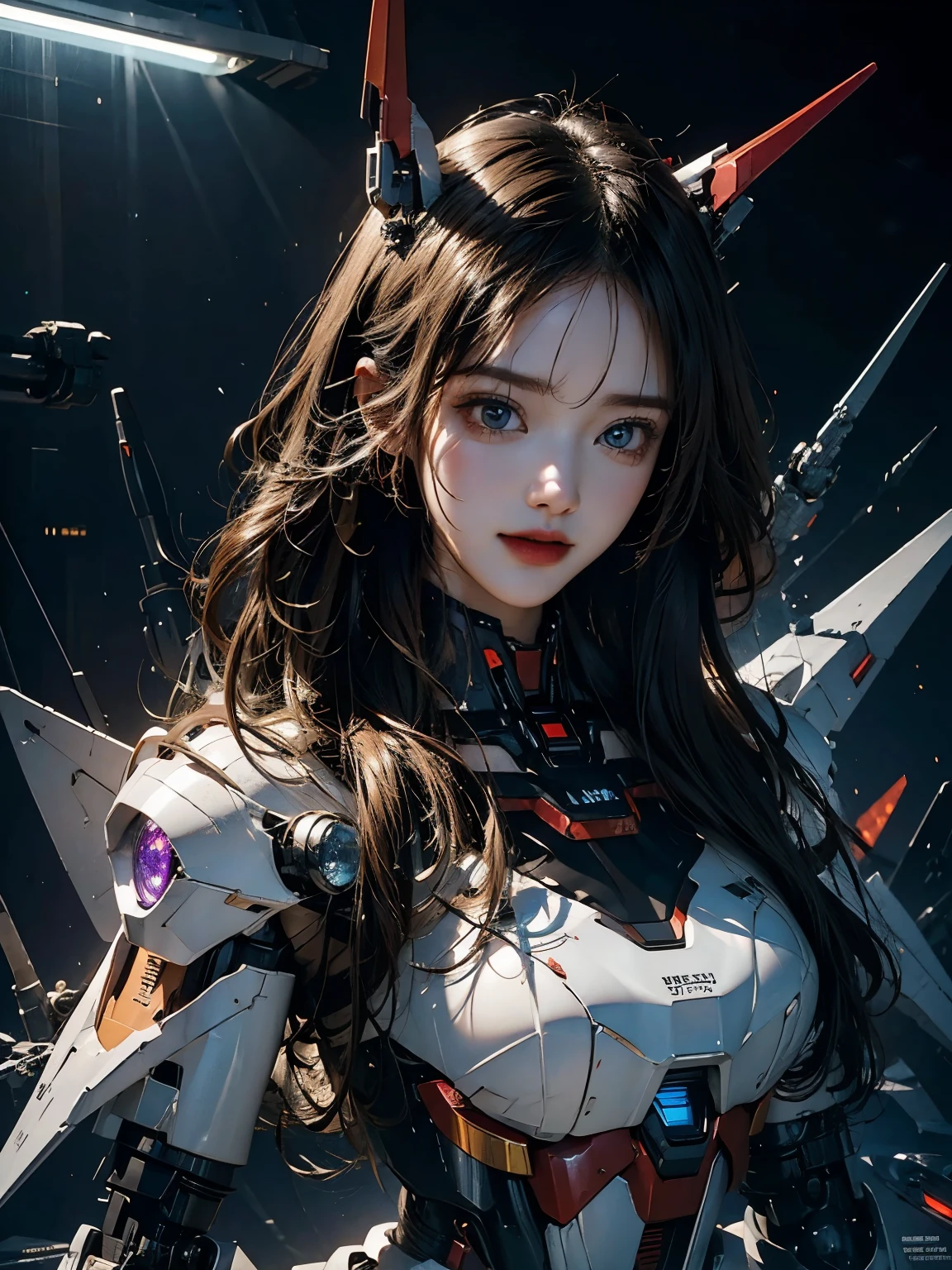 rough skin, Super detailed, advanced details, high quality, 最high quality, High resolution, 1080P, hard disk, beautiful,(gundam),beautifulサイボーグの女性,Mecha cyborg girl,battle mode,Mecha body girl,彼女は未来的なgundamメカを身に着けています,full body shot