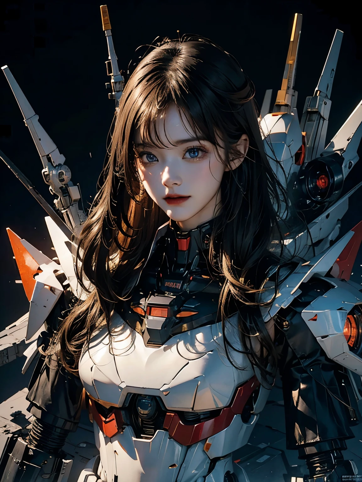 rough skin, Super detailed, advanced details, high quality, 最high quality, High resolution, 1080P, hard disk, beautiful,(gundam),beautifulサイボーグの女性,Mecha cyborg girl,battle mode,Mecha body girl,彼女は未来的なgundamメカを身に着けています,full body shot