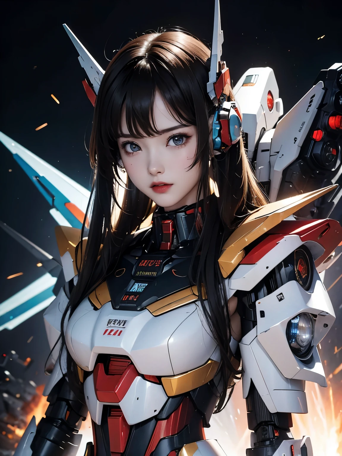 rough skin, Super detailed, advanced details, high quality, 最high quality, High resolution, 1080P, hard disk, beautiful,(gundam),beautifulサイボーグの女性,Mecha cyborg girl,battle mode,Mecha body girl,彼女は未来的なgundamメカを身に着けています,full body shot