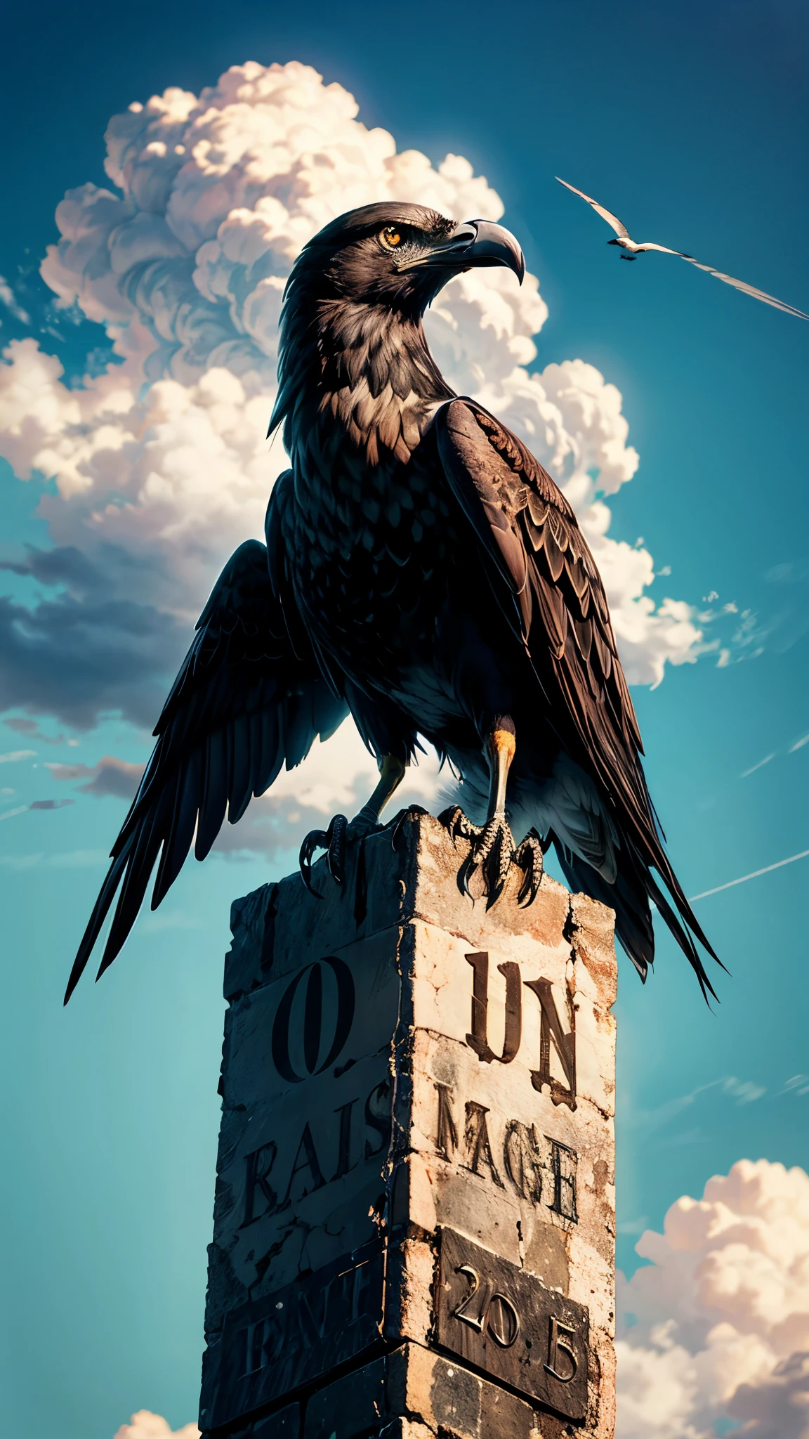 crow pecking at eagle's neck. against a vibrant sky, symbolizing the decision to rise above challenges.