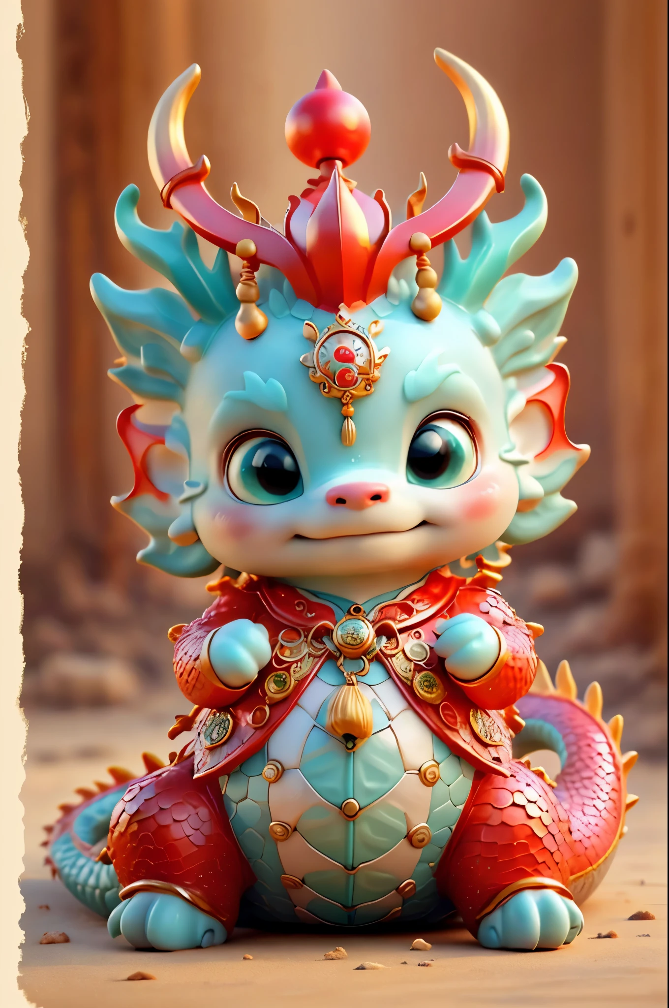 chinesedragon，The background is casual，The picture quality is delicate，k hd，Very amiable expression，baby water dragon