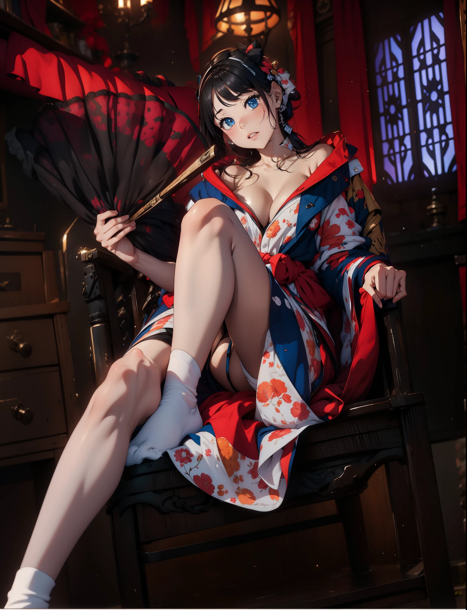 Araffe dressed in a kimono sitting on a chair with an umbrella - SeaArt AI
