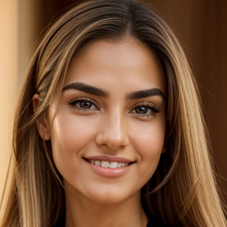 fatemeh, 25 years and 7 months and 21 days old,, Anglo-saxon/almond eyes, brown eyes, blonde hair,thick hair, pony/ bow-shaped lips, uptruned Nose, square jawline, narrow forehead, Protruding chin, high-arch eyebrows, black eyebrows , thick eyebrows/small mole on left eyebrow، small mole on the corner of the lower left lip, straight wavy hair،A small amount of acne on the cheek، Cheek dimple, chin dimple/ , smiling