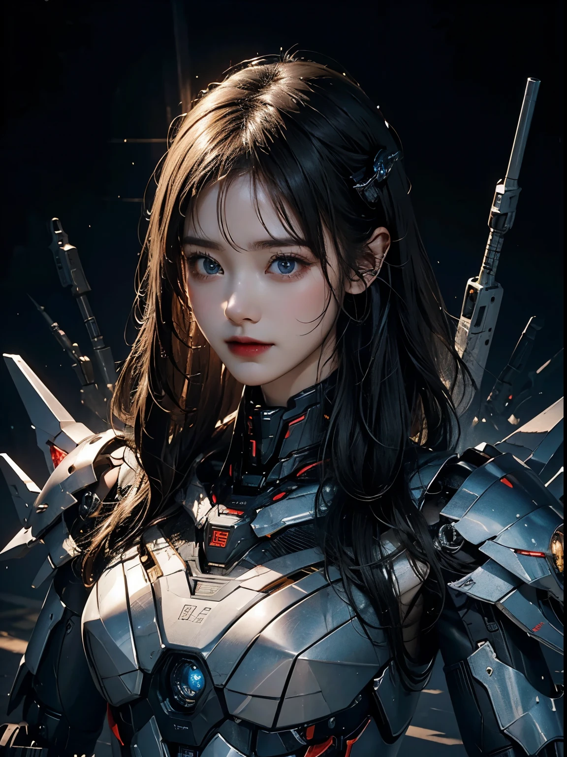 rough skin, Super detailed, advanced details, high quality, 最high quality, High resolution, 1080P, hard disk, beautiful,(War Machine),beautifulサイボーグの女性,Mecha cyborg girl,battle mode,Mecha body girl,彼女は未来的なWar Machine兵器メカを身に着けています,full body shot