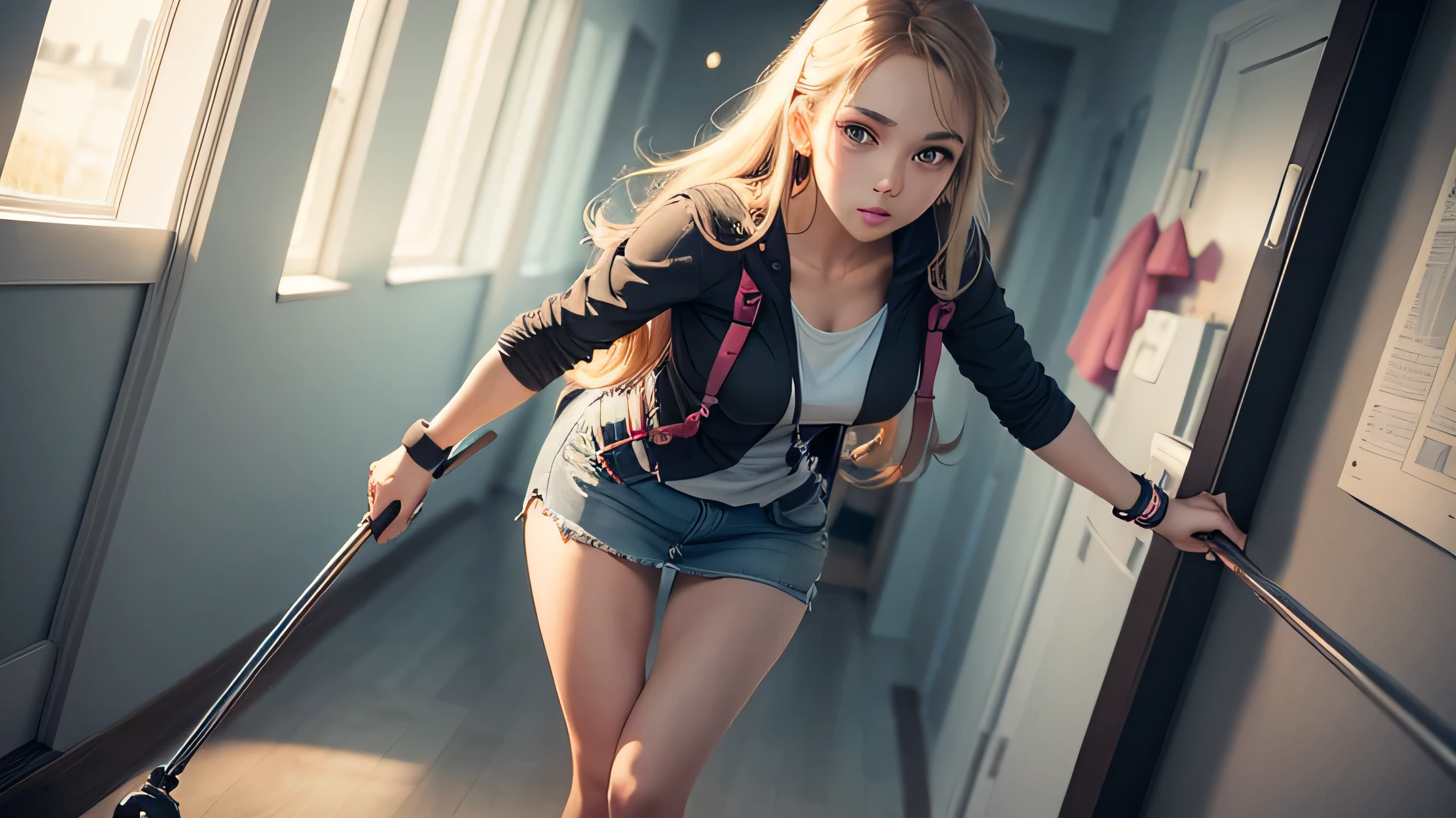 beautiful girl, in crutches