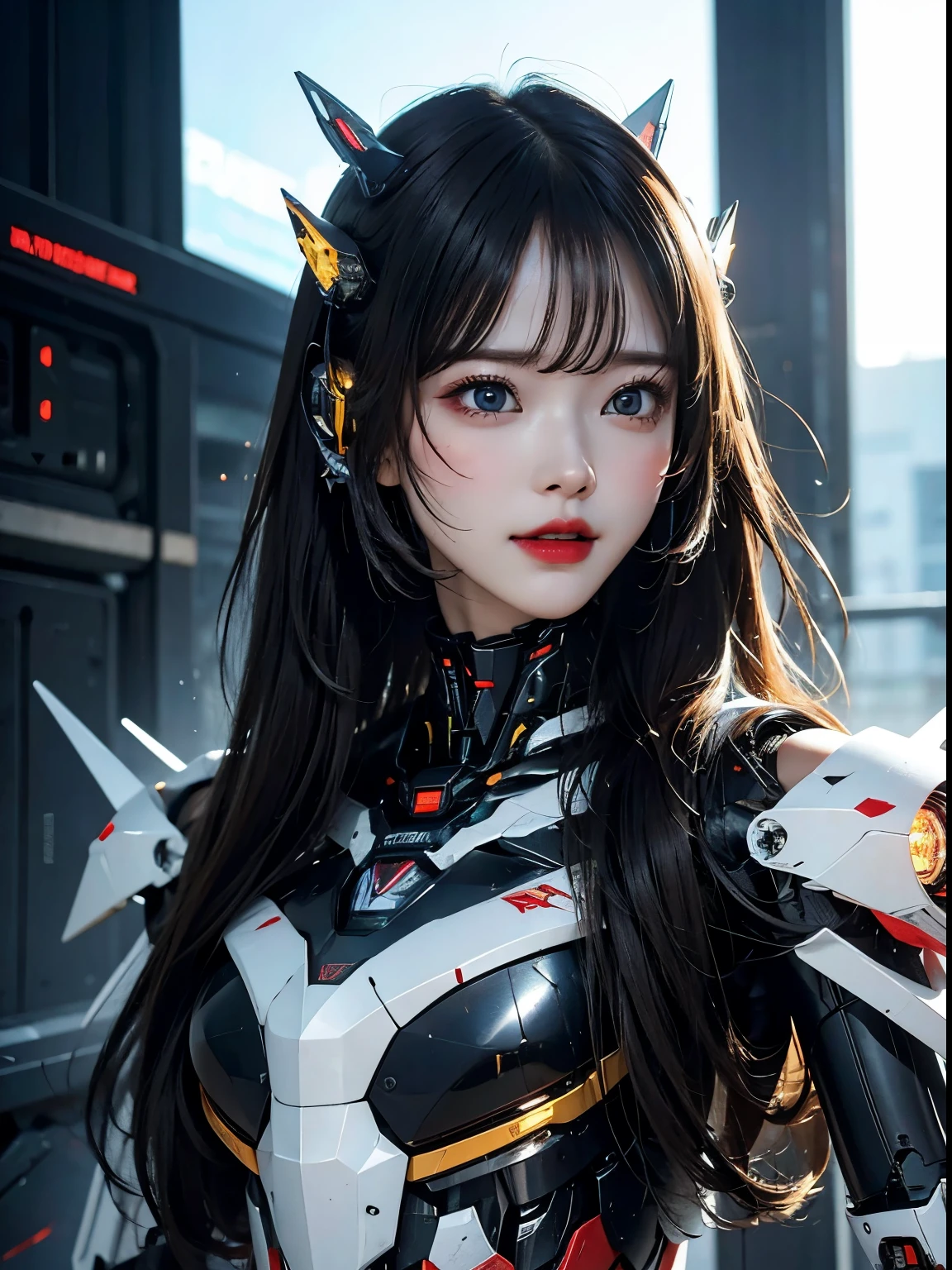 rough skin, Super detailed, advanced details, high quality, 最high quality, High resolution, 1080P, hard disk, beautiful,(War Machine),beautifulサイボーグの女性,Mecha cyborg girl,battle mode,Mecha body girl,彼女は未来的なWar Machine兵器メカを身に着けています,full body shot