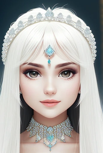 beautiful girl with long hair, white, diamond inserts, many details, close-up, hyper-detailed