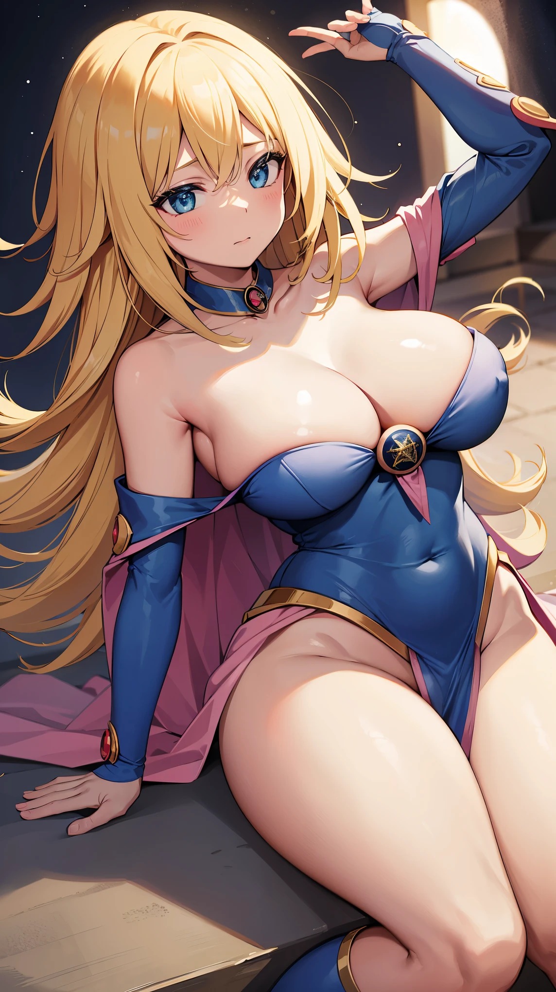 Black Magician Girl、super 、thick thighs、blonde hair、magic circle、magic wand、Black Magician Girlのブーツを履く、Leotards that dig into the buttock