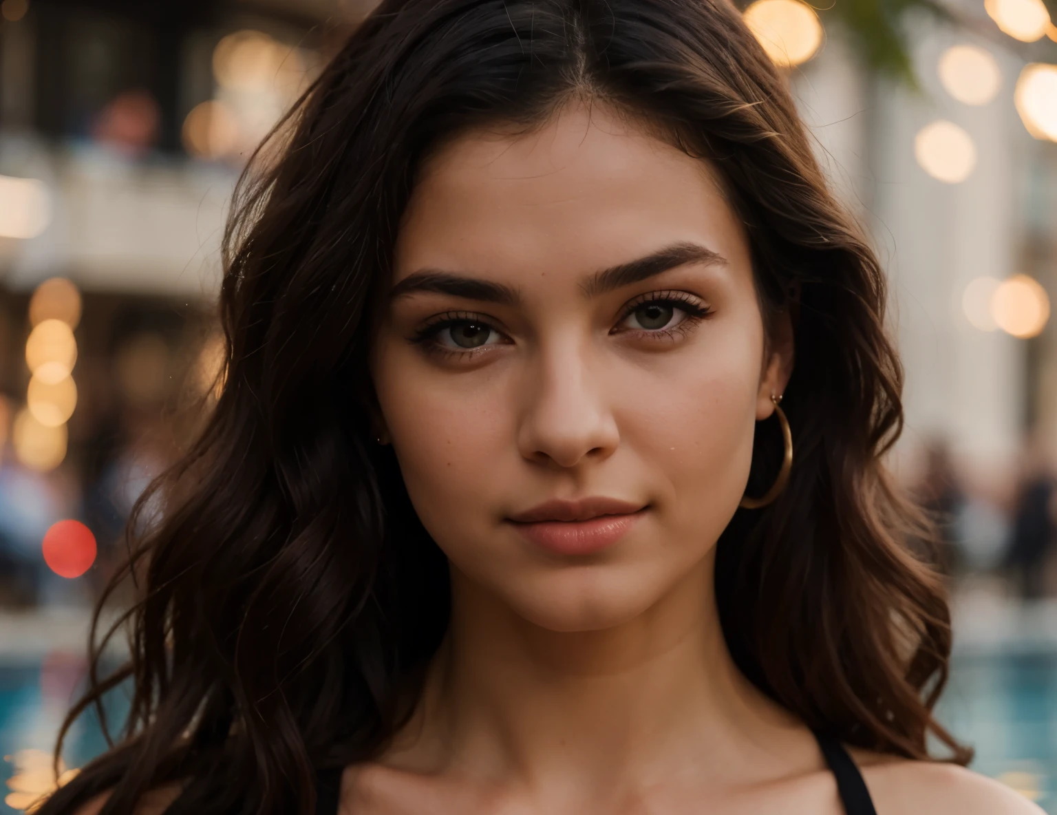 photography of 2 stunning girl, in the city, wearing black skirt, enjoying, girl, subtle smile, summer, hot girl, (((medium bust))), brunette hair, long_hair, looks into the camera, symmetrical face, photorealistic, photography, spectacular lighting,, gorgeous, cleavage, western, (masterpice), best quality, high resolution, extremely detailed, skin with pores, blurred background, depth of field, cinematic lighting