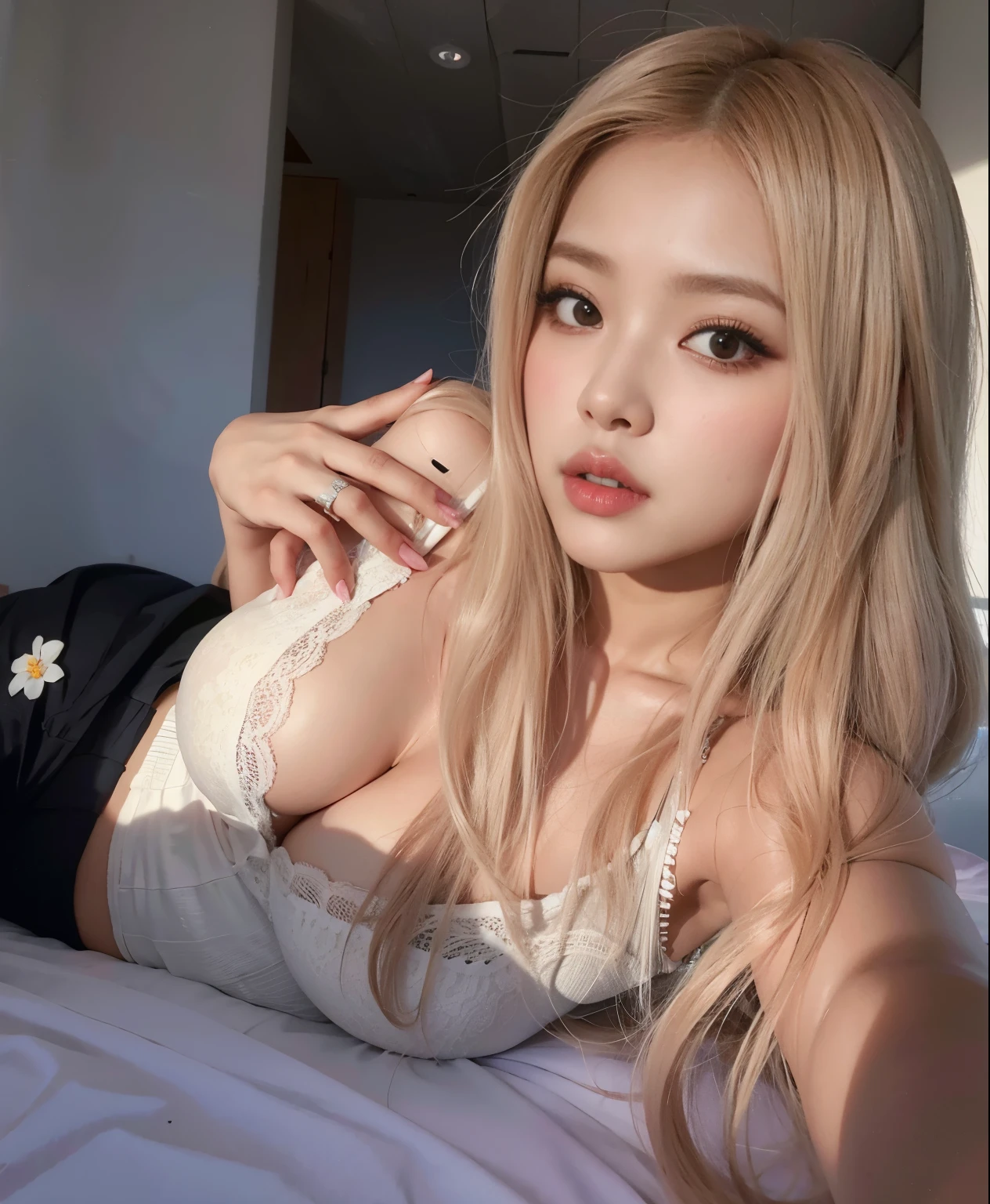 Mulher loira em lingerie branca posando em um espelho, Parque Roseanne do Blackpink, Heonhwa Choe, Menina coreana jovem bonita, TaeJune Kim, com longos cabelos loiros, Menina coreana jovem bonita, com longos cabelos brancos, Mulher sul-coreana bonita, Menina coreana, Jinyoung Canela, Ana Takamaki, Jaeyeon Nam, com longos cabelos brancos, em linho