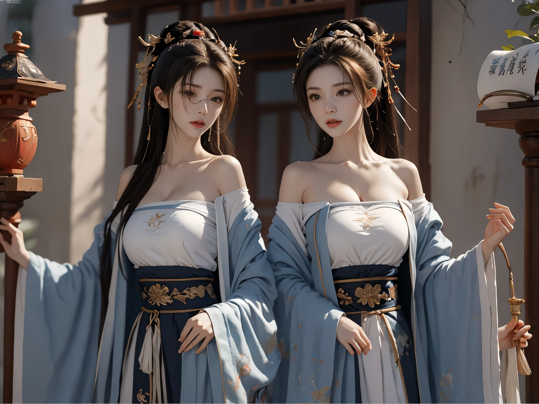 Cartoon couple with sword and clothes in the wind, sick, Near Jinben Village, sick. high tail, Gapmoe sick, Lingchang Art, New Art, Lingchang, High-quality fan work inspired by Okumura Masanobu, anime style, Japanese anime style, they are brothers and sisters, anime styles such as Fate/overnight with, Shota, exist