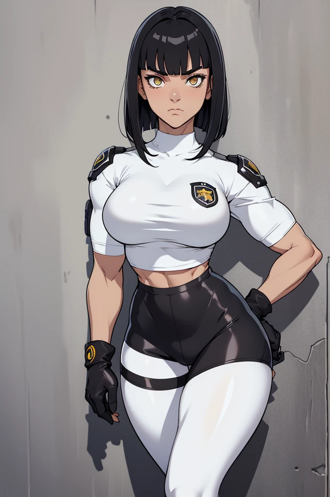 short legging white, short legging white, meia calça preta, meia calça preta, short em cima da meia calça,1girl muscular pale skin black hair yellow eyes black against wall sad sad sad sad tight short leggings white thick thick thick thick muscular muscular muscular muscular muscular girl dark dark, meias calça marrom, coxas sexy, belos olhos, meia calça preta, meia calça marrom , , best quality, highres, solo, black hair, , black gloves, bike_shorts, bangs, white shirt, badge, medium breasts, cowboy shot white , frown, , leaning forward, pointing at viewer