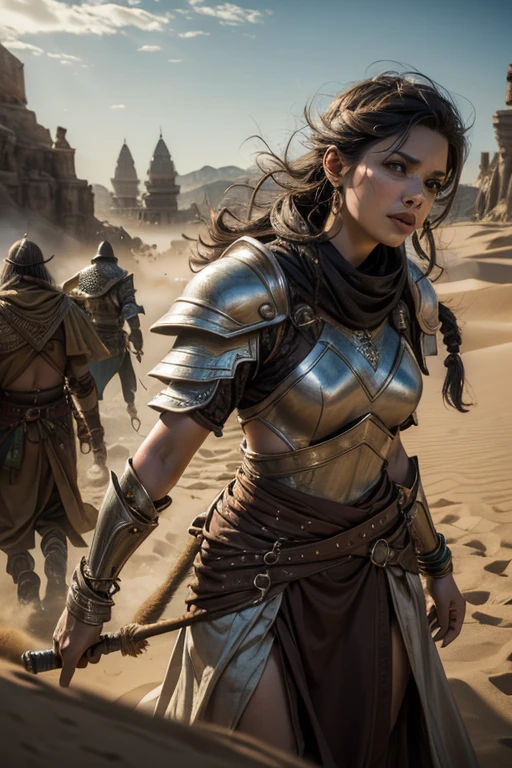 (best quality,4k,8k,highres,masterpiece:1.2),ultra-detailed,(realistic,photorealistic,photo-realistic:1.37), arabian warrior, long scymithar, fighting, goblins, intense battle, detailed armor, intricate patterns on armor, flowing robes, sand dunes, fierce expression, sandstorm in the background, dramatic lighting, vibrant colors, epic fantasy, magical atmosphere
