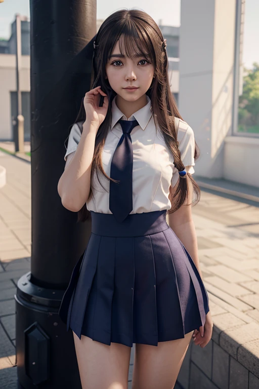 anime girl with long hair and a school uniform posing for a picture, a 3D render inspired by Ma Yuanyu, pixiv, digital art, smooth anime cg art, hyperrealistic schoolgirl, realistic schoolgirl, photorealistic anime girl render, a hyperrealistic schoolgirl, realistic anime 3 d style, 3 d anime realistic, photorealistic anime