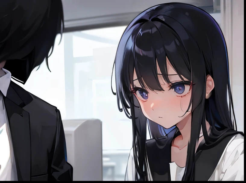 A woman is scarred,Eyes look depressed,lose,fair skin and long black hair,Frustrated, his eyes were dull,透露着内心的lose